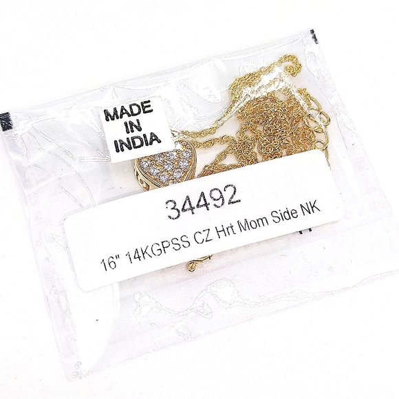 14K Gold Plated Sterling Silver Pave Cubic Zirconia Heart "MOM" Necklace .925 - Picture 4 of 5